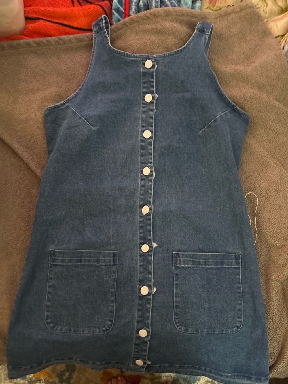 Denim Button-Front Pinafore Dress - Blue